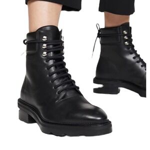 Alexander Wang Andy Hiker Leather Booties Silver-Tone Hardware Black Size 41